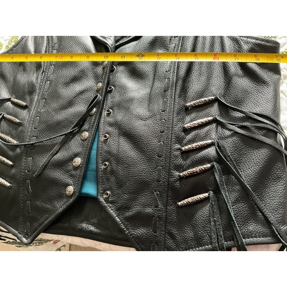 Womens Harley Davidson Black Leather Vest M 38" Bust Lace Fringe Snaps Beads - Picture 7 of 9